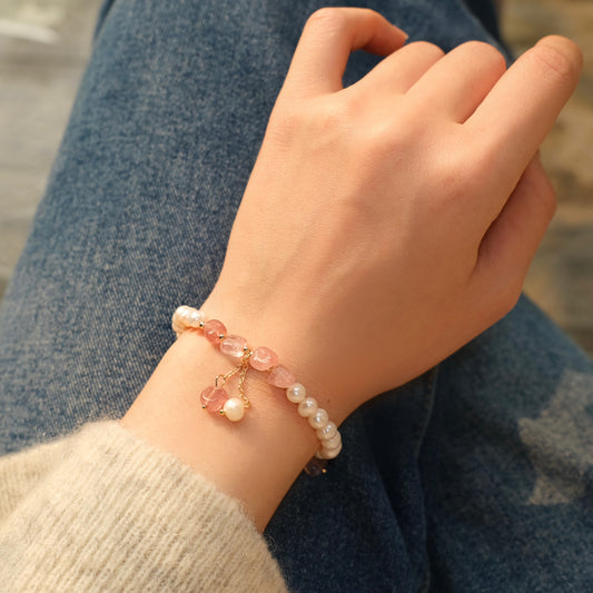 Strawberry Crystal Pearl Bracelet